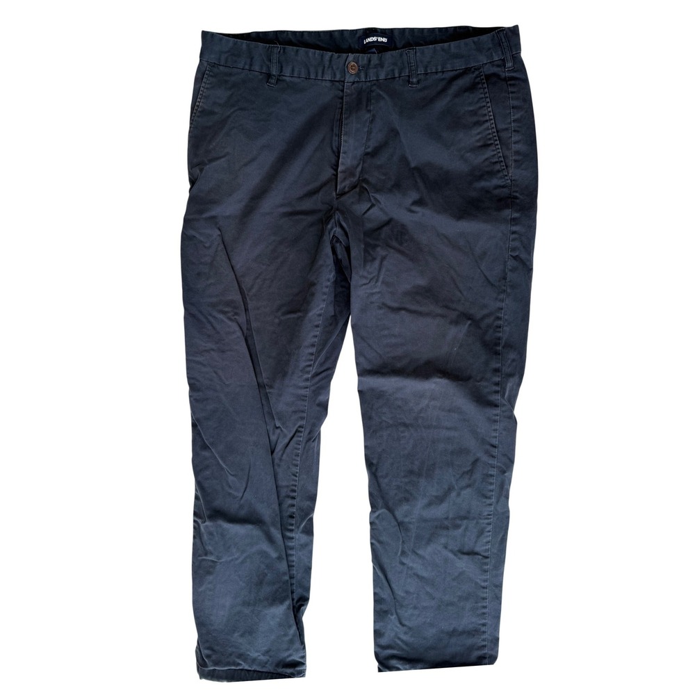 Lands' End Mens Chino Pants 37 Blue Traditional Fit Flat Front Workwear Business